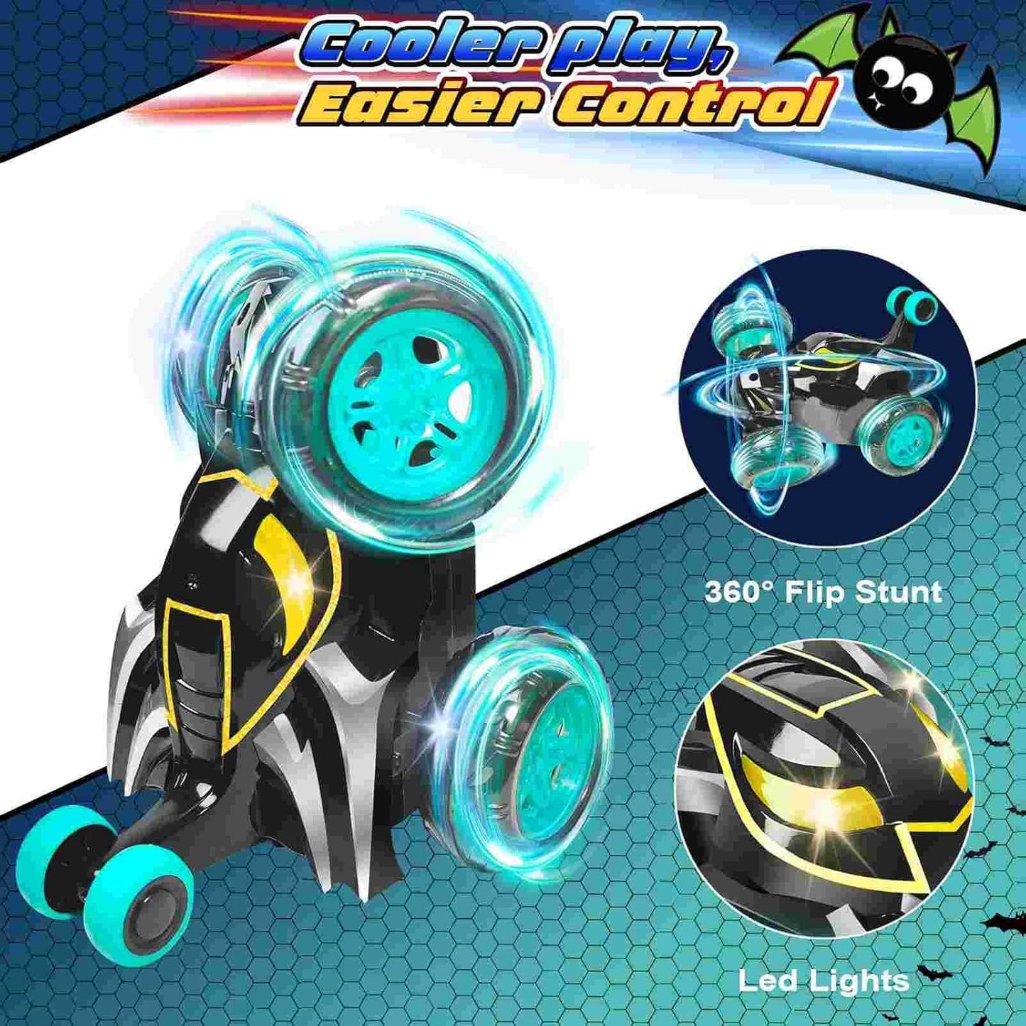 LED RC Stunt Car - 360° Flips, All-Terrain, Rechargeable Remote Control Toy