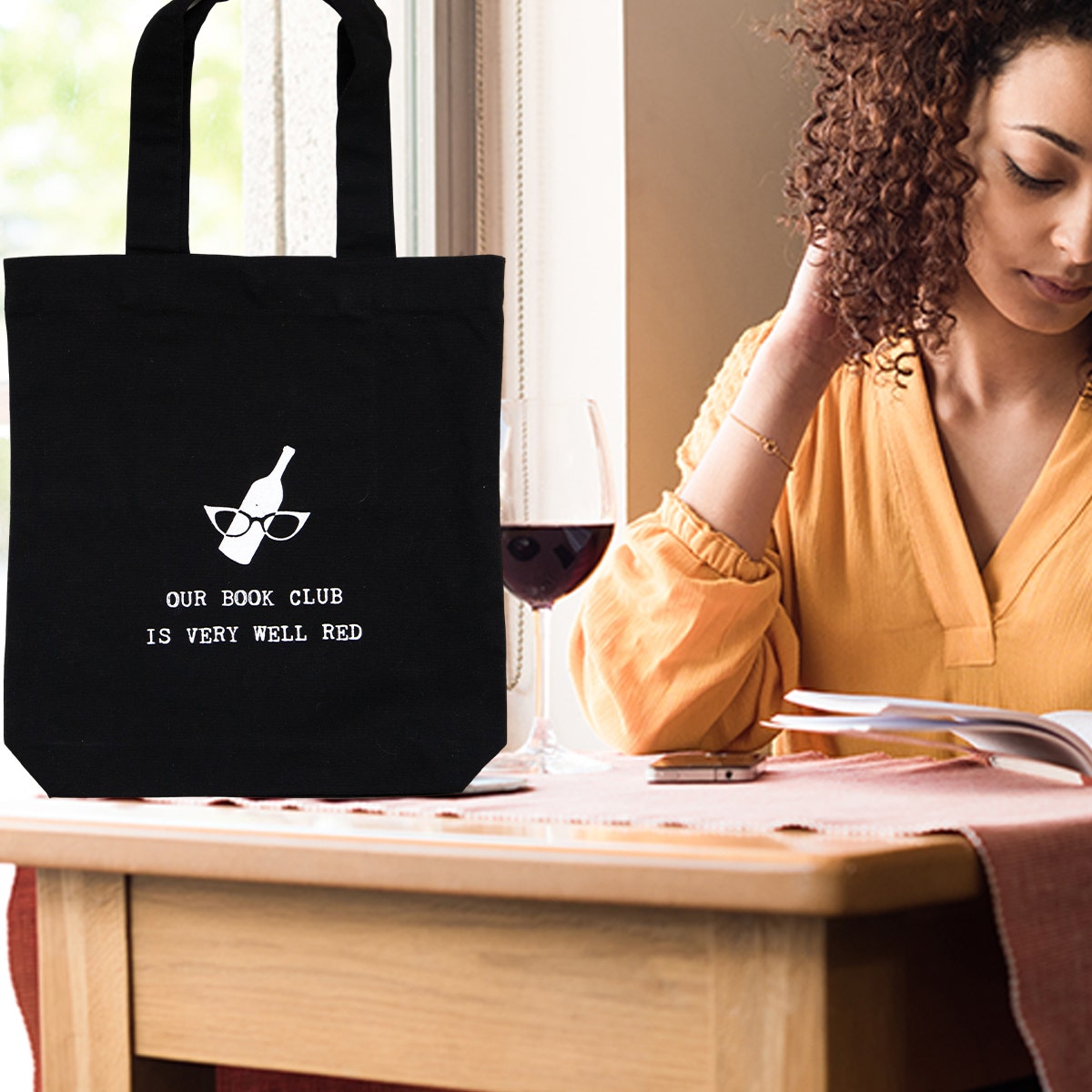 Ganz Funny "Book Club" Large Tote - Cotton Canvas, Snap Closure