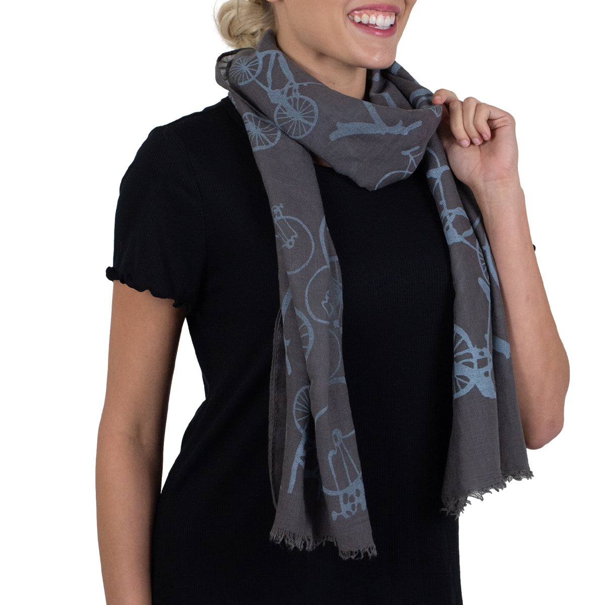 Tickled Pink 70 x 26” Bicycle Print Scarf – Semi-Sheer, Light