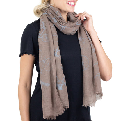 Tickled Pink 70 x 26” Bicycle Print Scarf – Semi-Sheer, Light