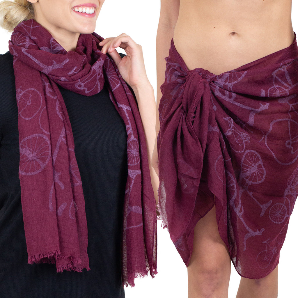 Tickled Pink 70 x 26” Bicycle Print Scarf – Semi-Sheer, Light