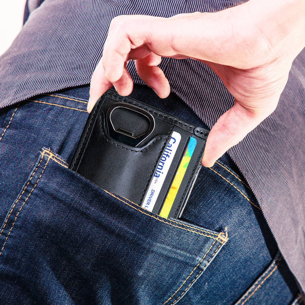 Baekgaard Leather & Canvas Card Case Wallet With Bottle Opener