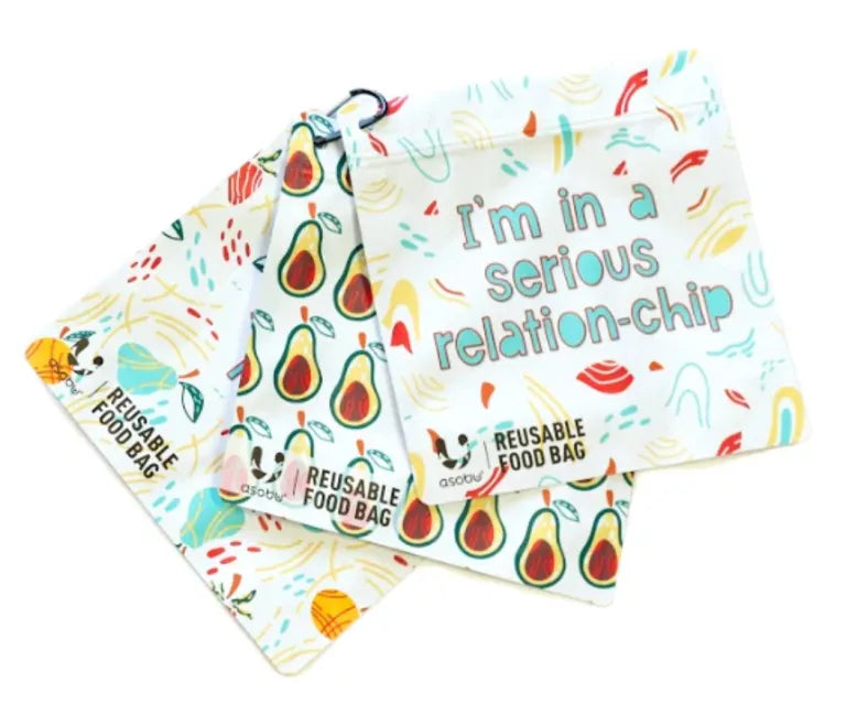 ASOBU Reusable Food Storage Bags – Set of 3 Insulated Snack Bags - Funny Designs