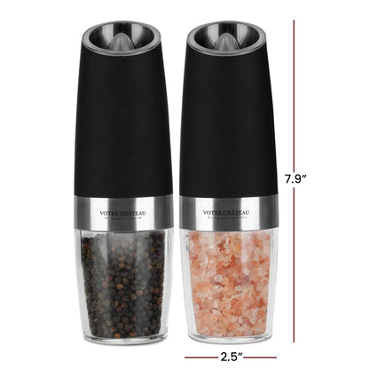 Gravity Electric Salt & Pepper Grinder 2 piece Set – Batteries, Scoop & Brush Included – 3 Colors by Votre Château