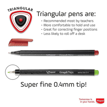 20pk Maped Graph' Peps Fine Tipped 0.4mm Felt Pens--Vibrant Colors!