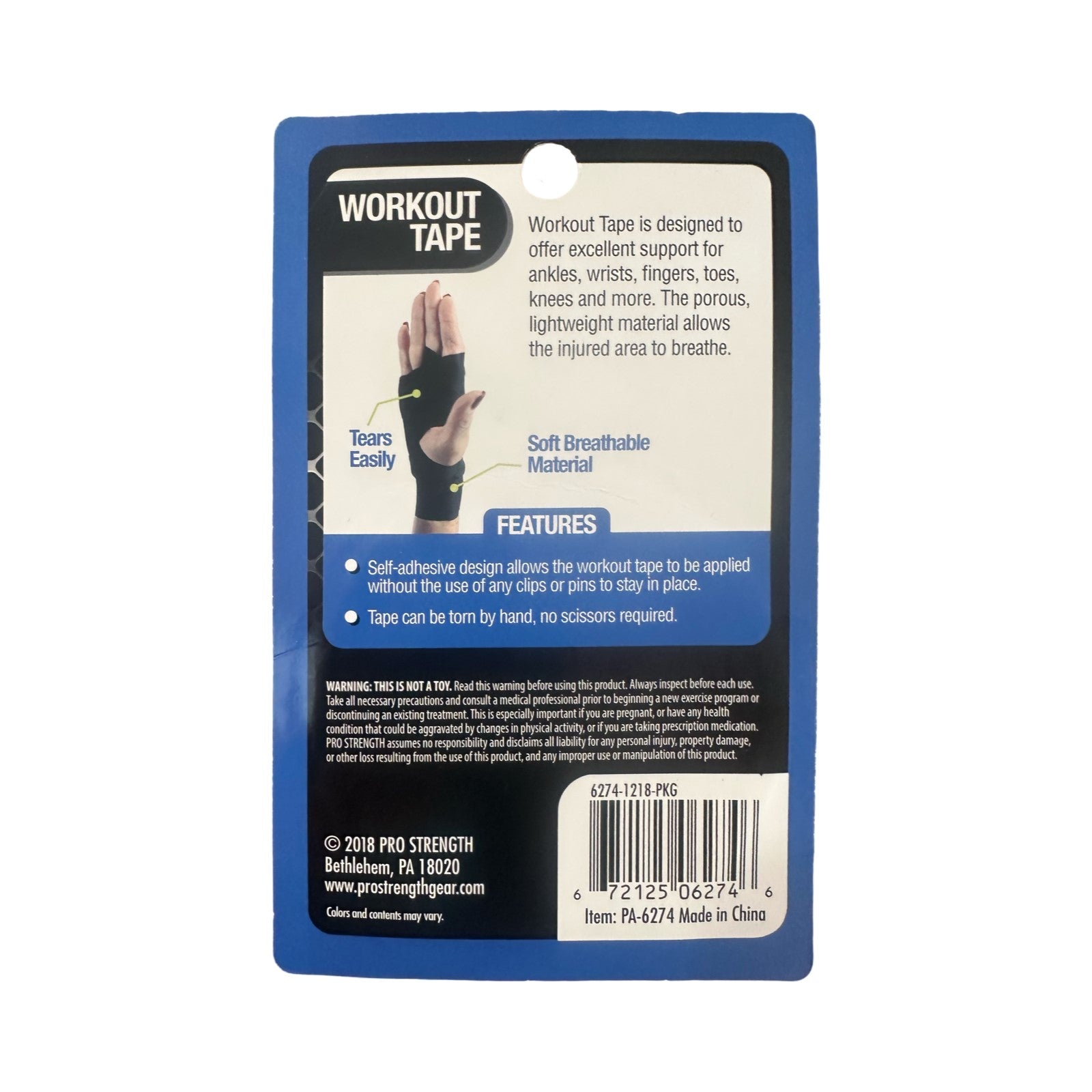 Pro Strength Black Workout Tape 10yds, 1.5", Self Adhesive - Breathable