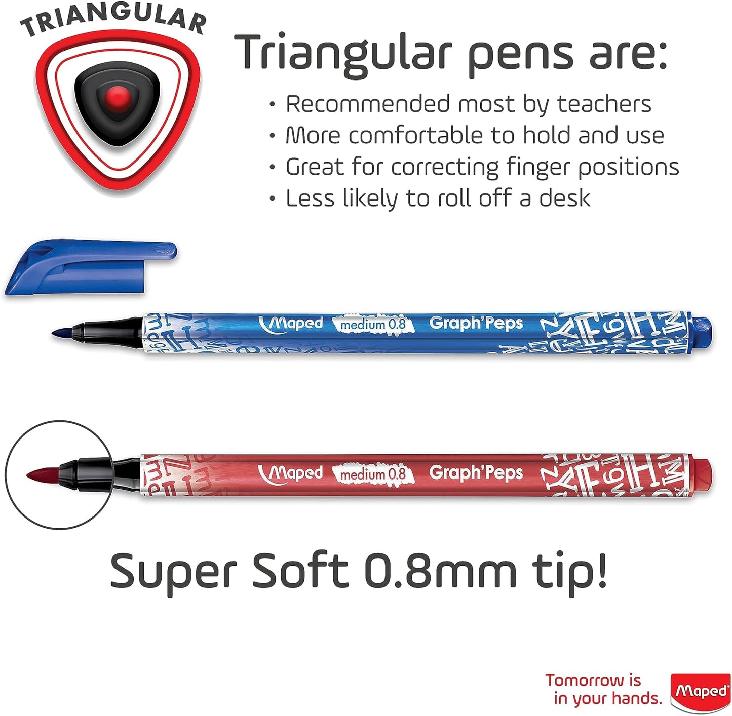 12pk Maped 0.8mm Graph' Peps Medium Tipped Fine Line Felt Pens - Triangular