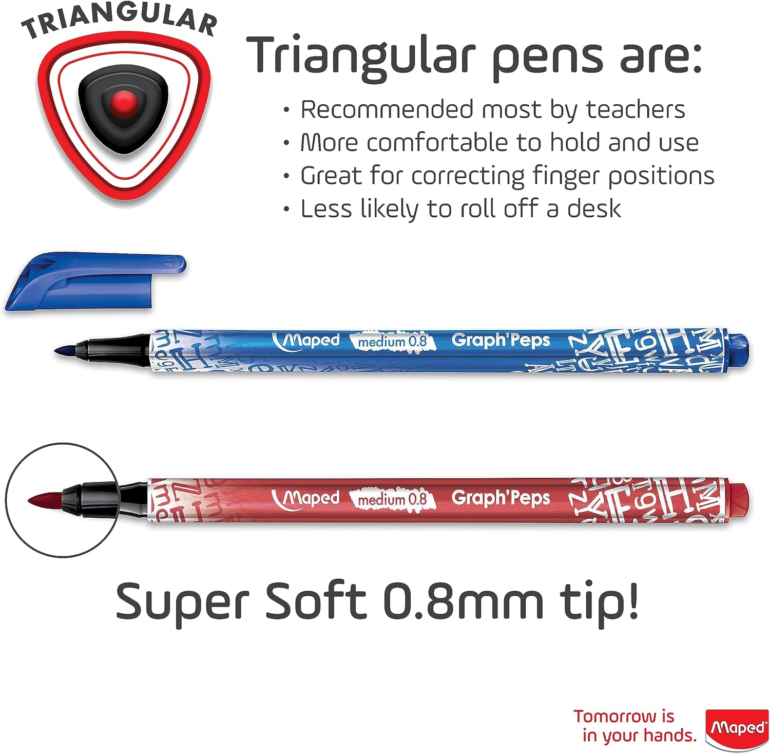 12pk Maped 0.8mm Graph' Peps Medium Tipped Fine Line Felt Pens - Triangular