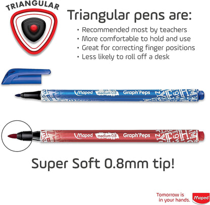12pk Maped 0.8mm Graph' Peps Medium Tipped Fine Line Felt Pens - Triangular