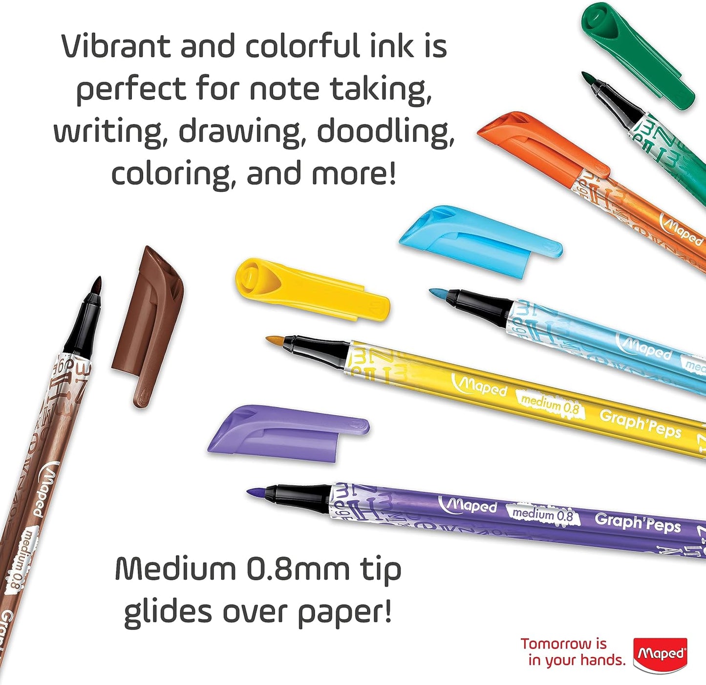 12pk Maped 0.8mm Graph' Peps Medium Tipped Fine Line Felt Pens - Triangular