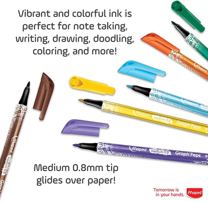 12pk Maped 0.8mm Graph' Peps Medium Tipped Fine Line Felt Pens - Triangular