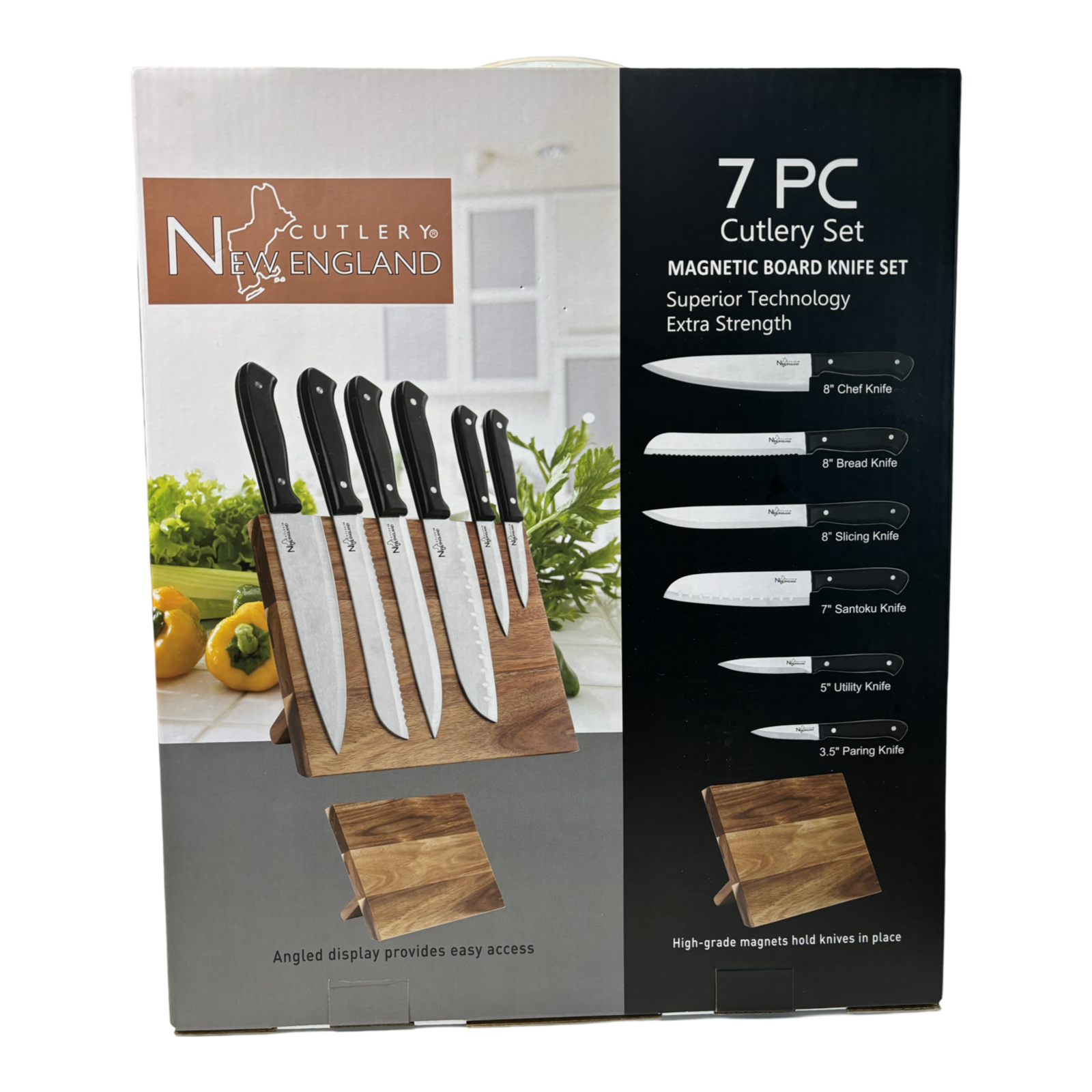 7pc New England Cutlery Carbon Steel Knife Set With Magnetic Board