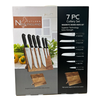 7pc New England Cutlery Carbon Steel Knife Set With Magnetic Board