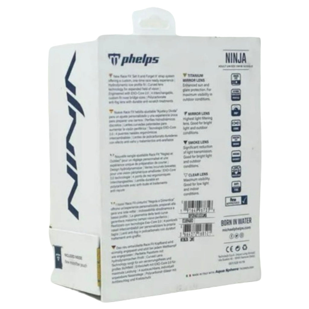 Phelps NINJA Adult Unisex Competition Swim Goggles w/ Storage Pouch