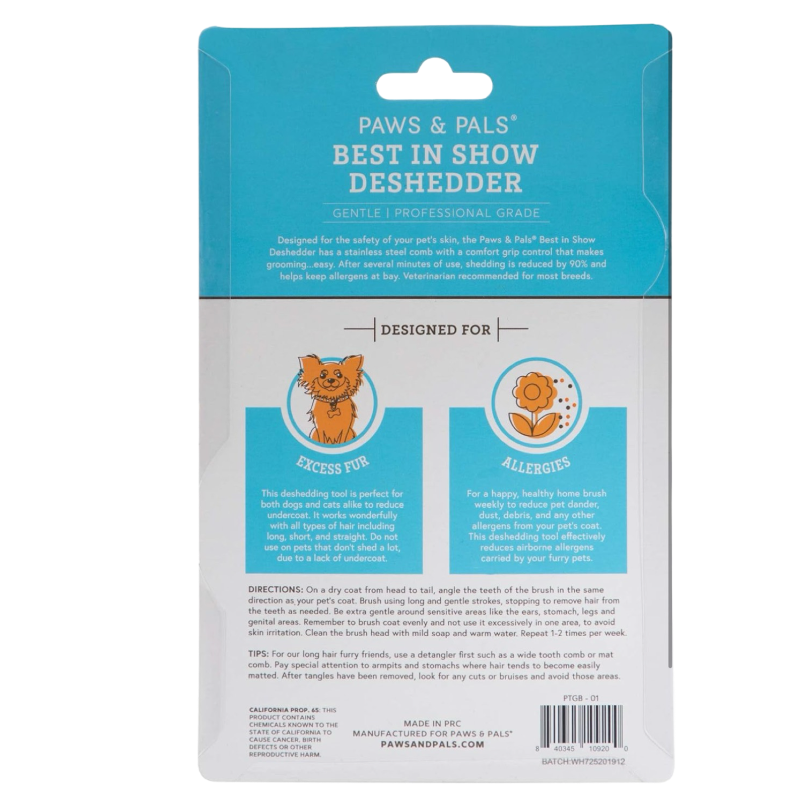 Paws & Pals "Best In Show" Deshedder - For All Hair Types