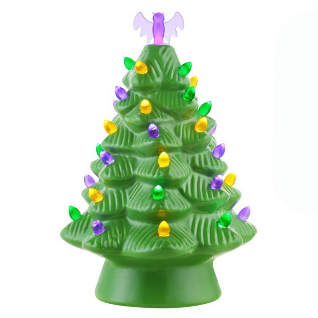 12" Retro Inspired Nostalgic Halloween Ceramic Tree Bat Top w/ LED Lights