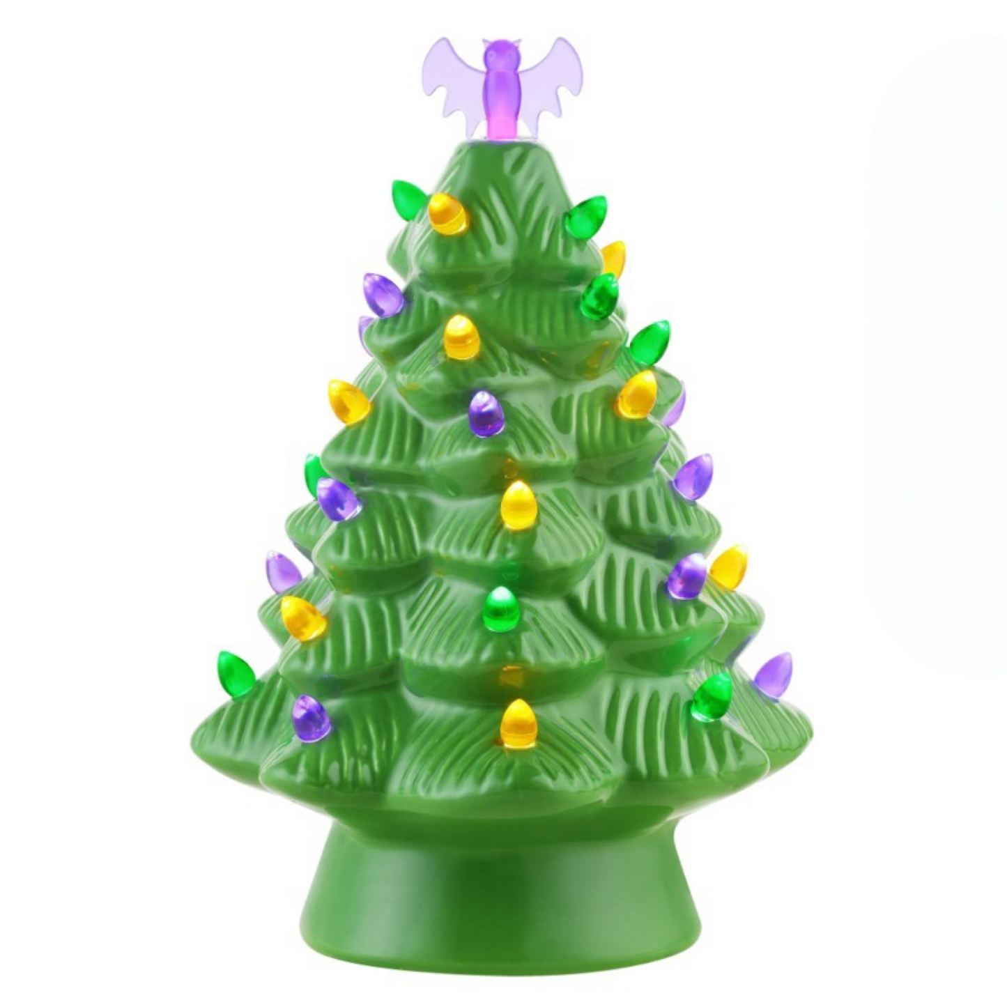 12" Retro Inspired Nostalgic Halloween Ceramic Tree Bat Top w/ LED Lights