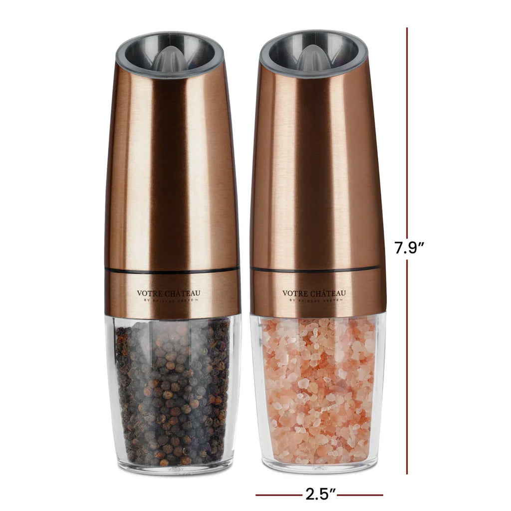 Gravity Electric Salt & Pepper Grinder 2 piece Set – Batteries, Scoop & Brush Included – 3 Colors by Votre Château