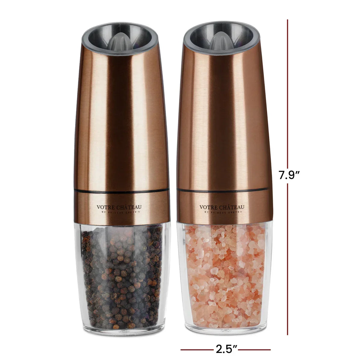 Gravity Electric Salt & Pepper Grinder 2 piece Set – Batteries, Scoop & Brush Included – 3 Colors by Votre Château