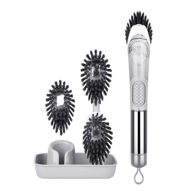 Leak-Proof Soap Dispensing Dish Brush with Holder & 3 Refill Heads