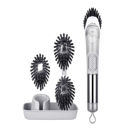 Leak-Proof Soap Dispensing Dish Brush with Holder & 3 Refill Heads