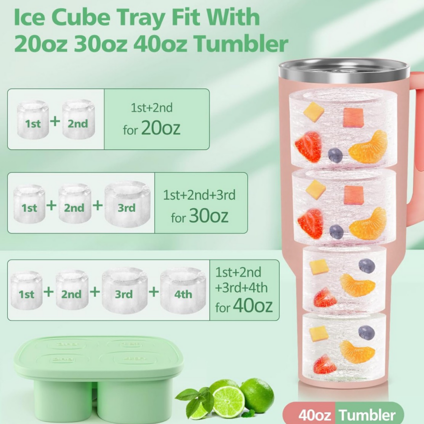 Silicone Ice Cube Tray, Hollow Ice Mold For Stanley Cups & Drinks - w/ Lid