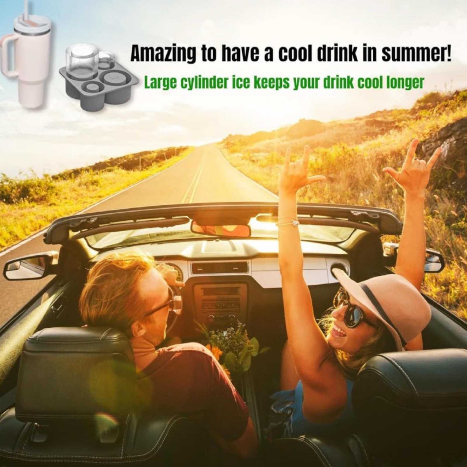 Silicone Ice Cube Tray, Hollow Ice Mold For Stanley Cups & Drinks - w/ Lid