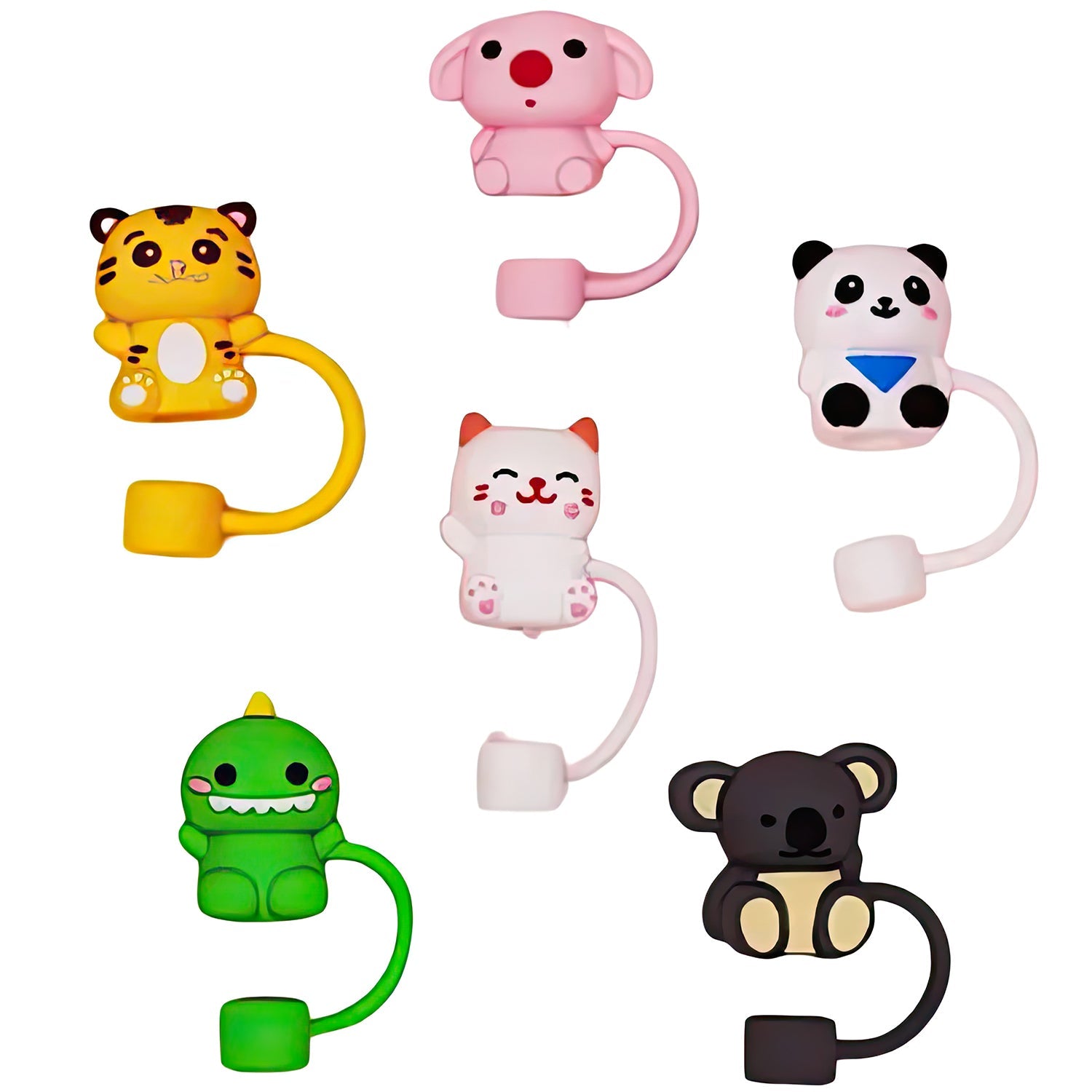 6pk 10mm Cute Silicone Animal Straw Toppers - Protects From Germs and Spills