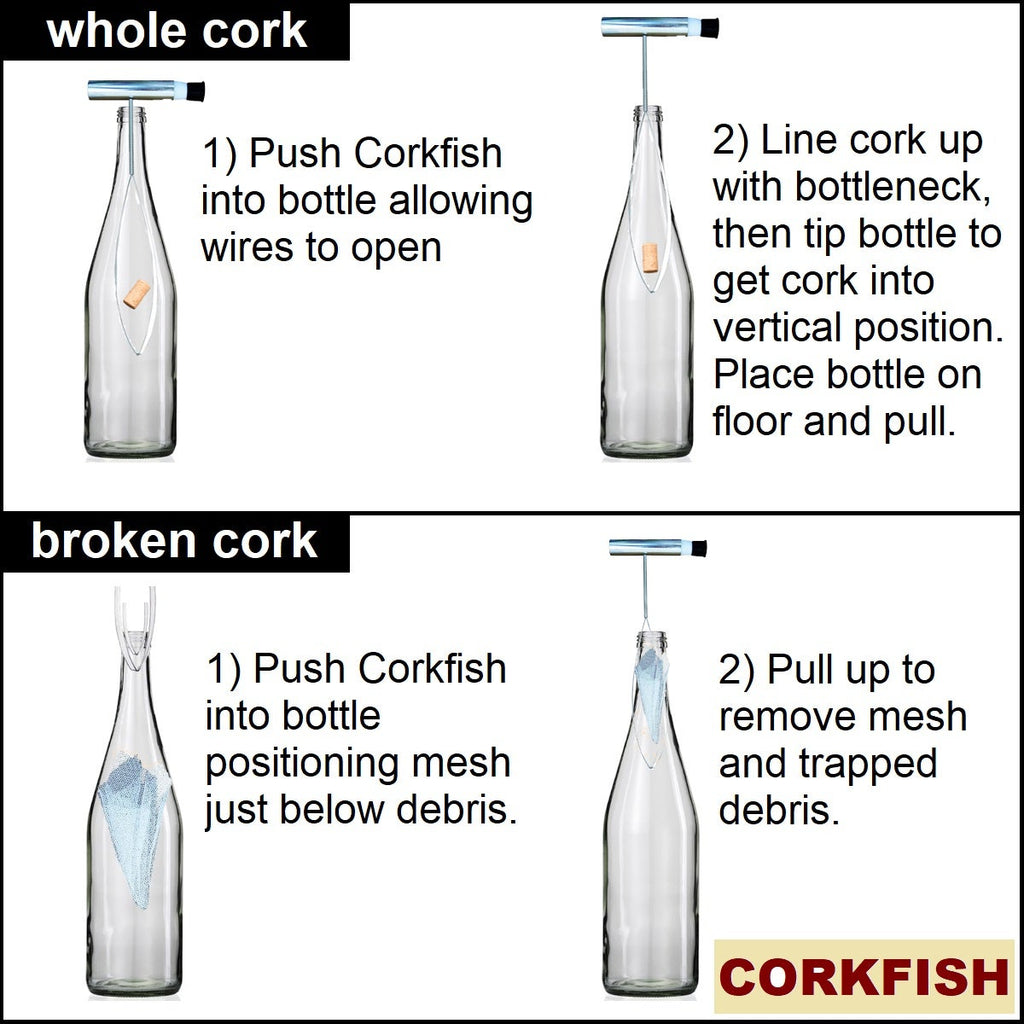 Corkfish Wine Cork Retriever – Gets Cork or Pieces out of Bottle