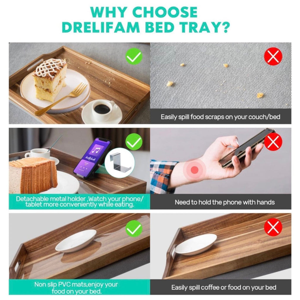 17" Acacia Wood Lap Desk with Detachable Cushion & Phone Holder - Breakfast in Bed