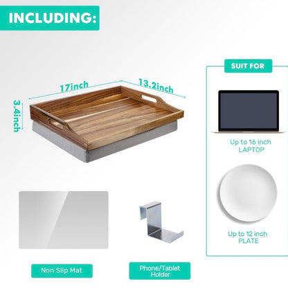 17" Acacia Wood Lap Desk with Detachable Cushion & Phone Holder - Breakfast in Bed