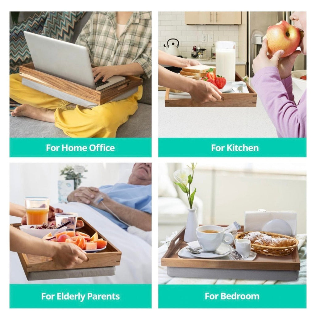 17" Acacia Wood Lap Desk with Detachable Cushion & Phone Holder - Breakfast in Bed