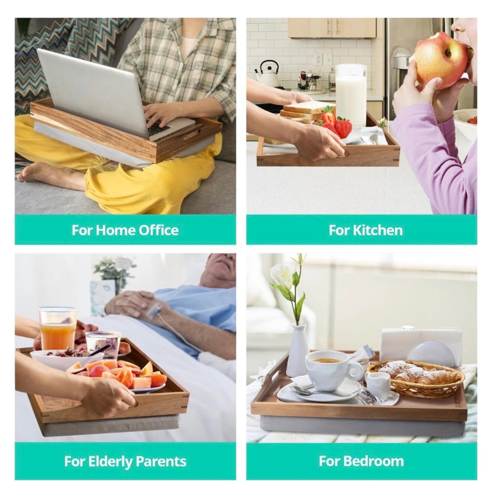 17" Acacia Wood Lap Desk with Detachable Cushion & Phone Holder - Breakfast in Bed