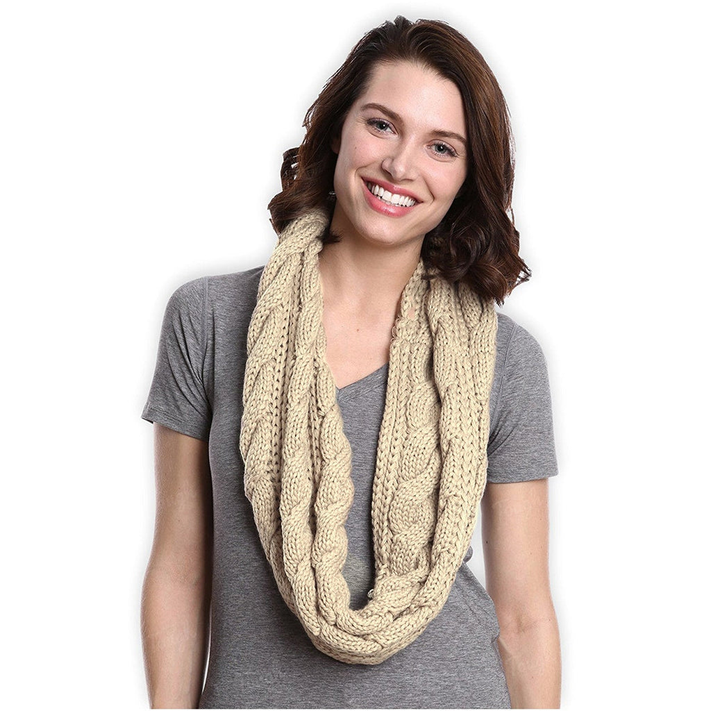 Women’s Cable Knit Infinity Scarf By Tickled Pink – Soft, Versatile