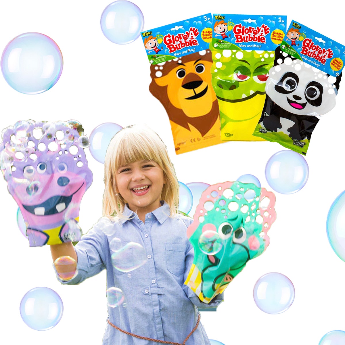 5pk Glove-A-Bubbles with Solution & Dip Tray - Wave & Play!