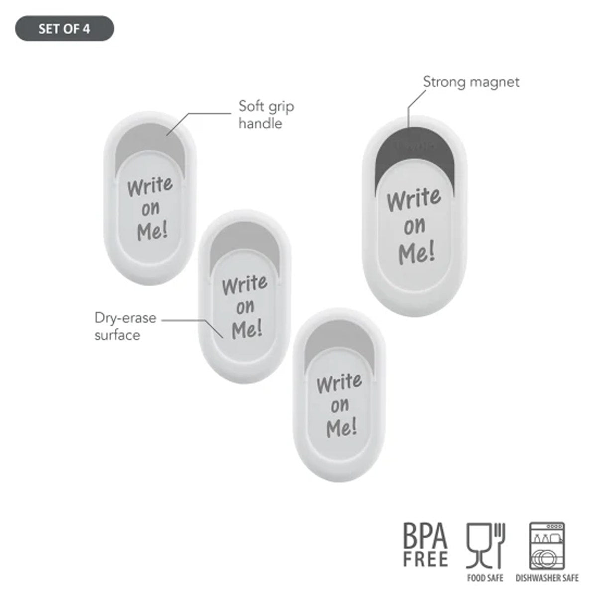 4pc Tovolo Magnetic Utility Clips – Dry Erase Surface For Writing