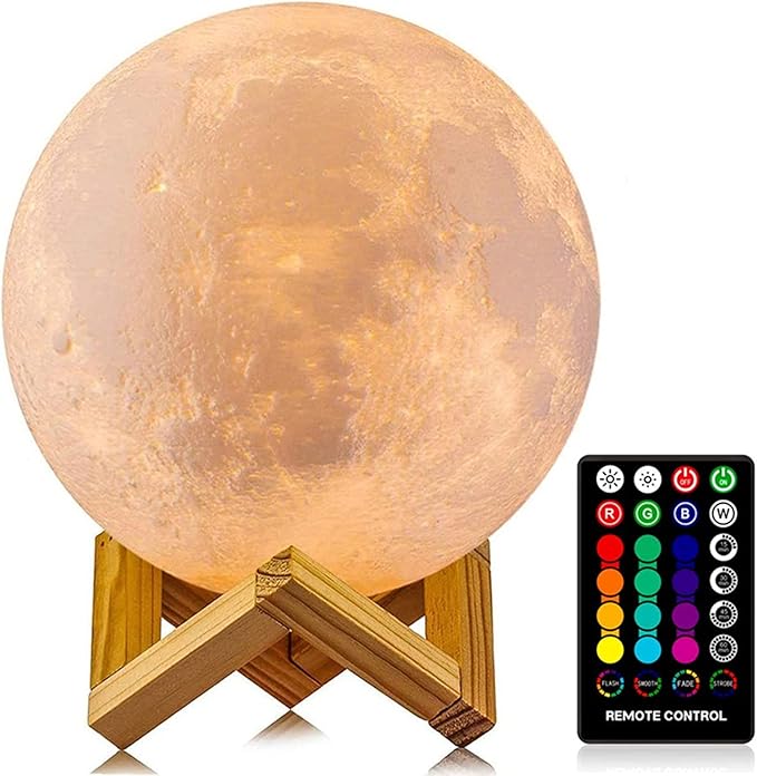 Moon Lamp, 16 Colors Rechargeable LED Night Light - With Timer