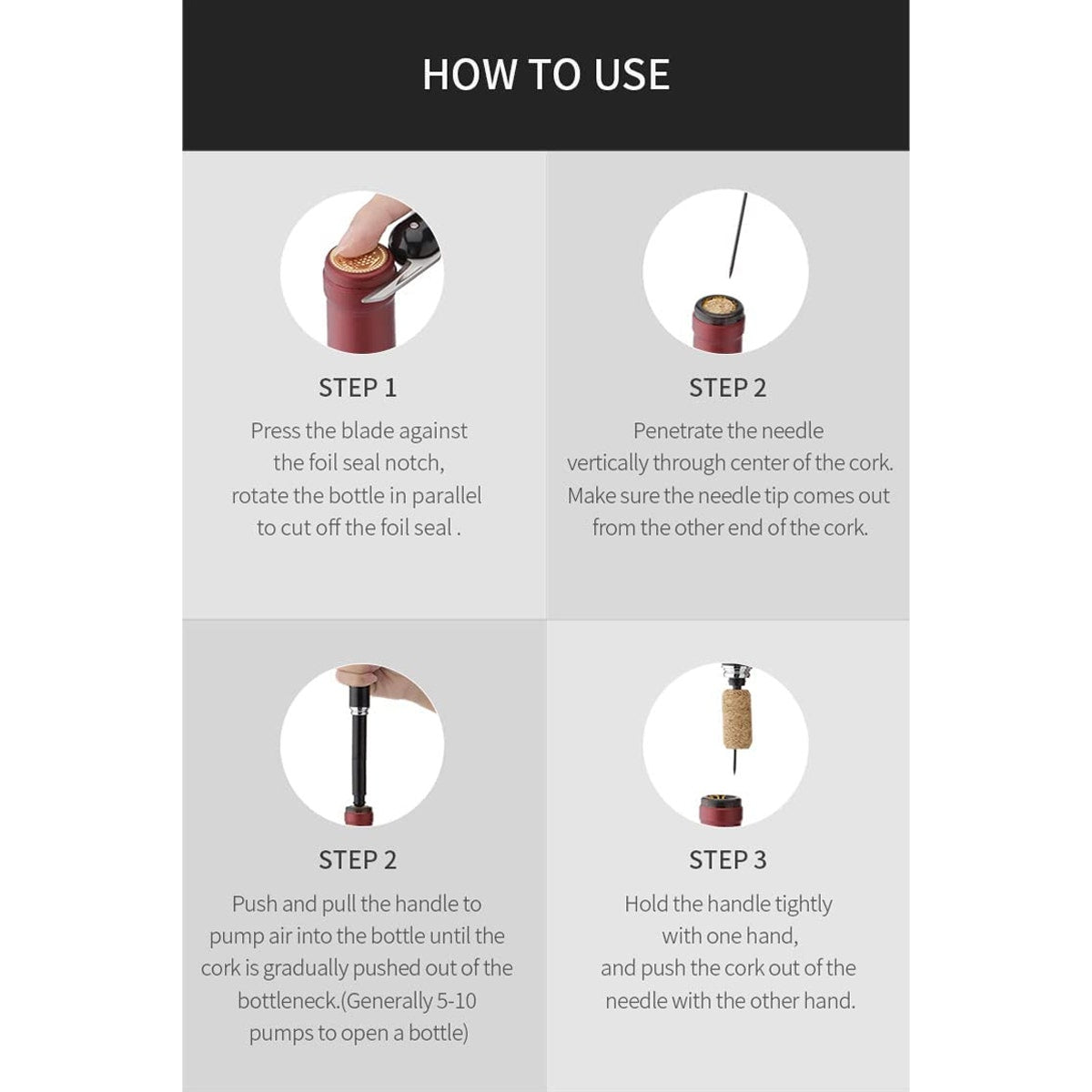 WiOnes Air Pump Wine Opener – Fast, Easy, Portable, No Batteries