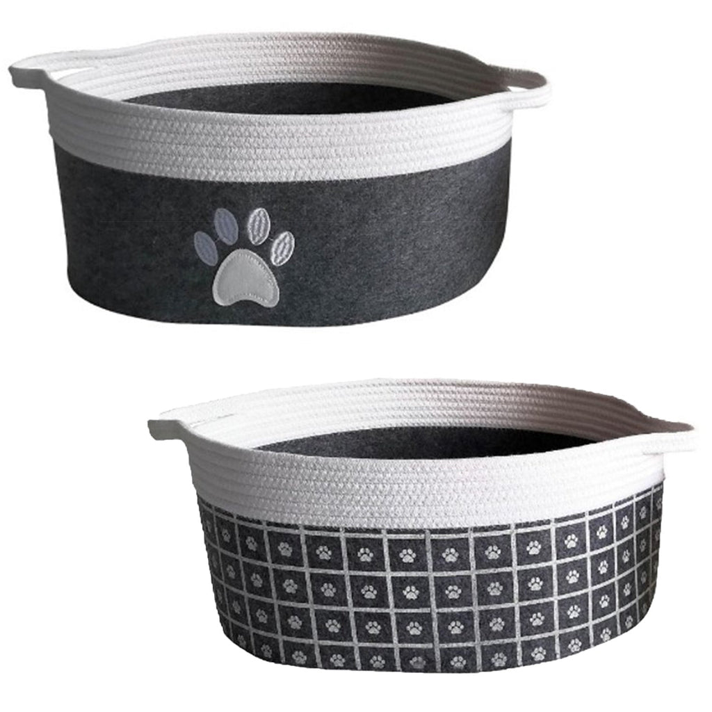 Grey Felt Pet Storage Bin with Rope Handles – 16"x12" Collapsible Organizer