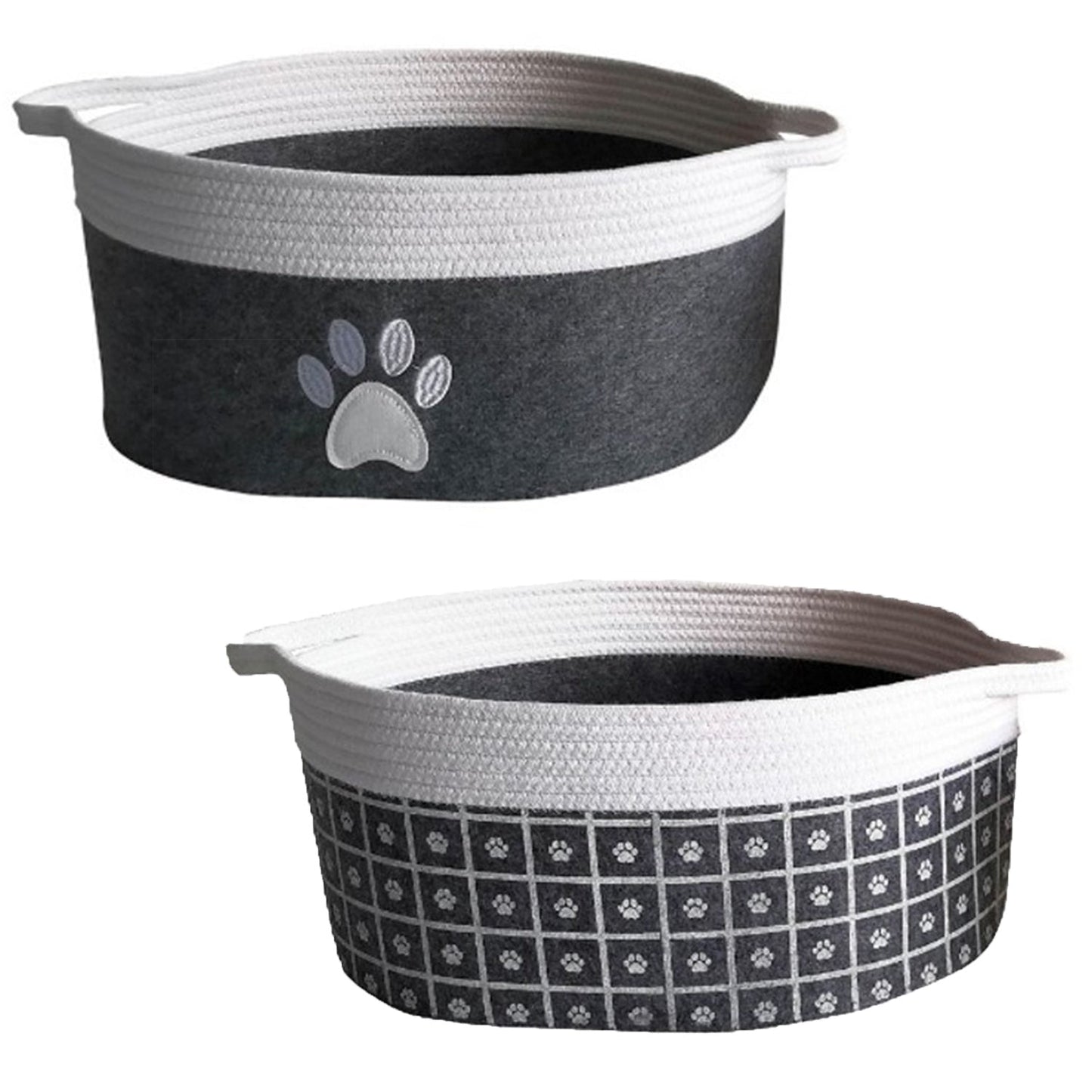 Grey Felt Pet Storage Bin with Rope Handles – 16"x12" Collapsible Organizer