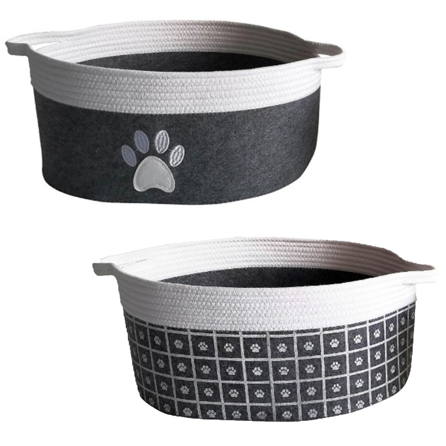 Grey Felt Pet Storage Bin with Rope Handles – 16"x12" Collapsible Organizer
