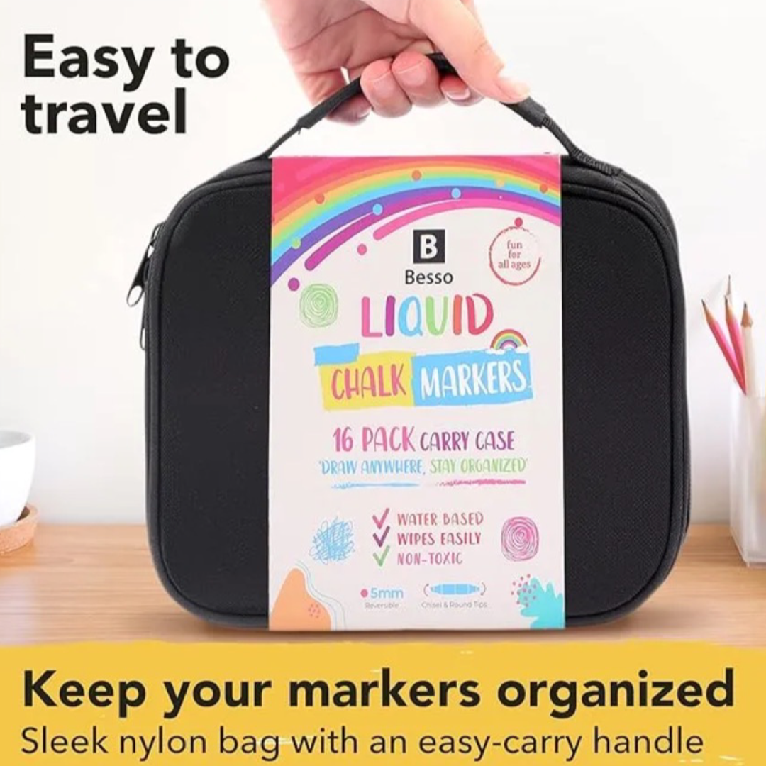 16pc Liquid Chalk Markers With VIbrant Colors - Great For Glass, Chalkboards & LED