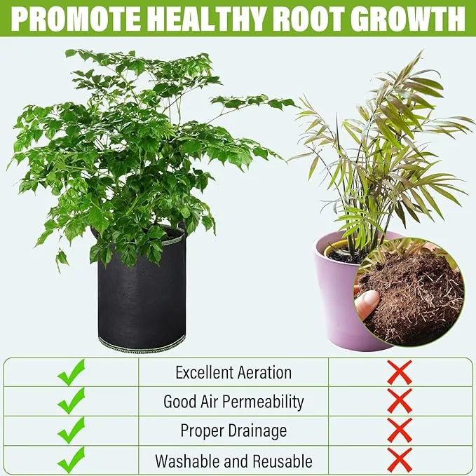 2-Pack Reusable Aeration Fabric Grow Bags – Breathable & Durable - 5 Gallon