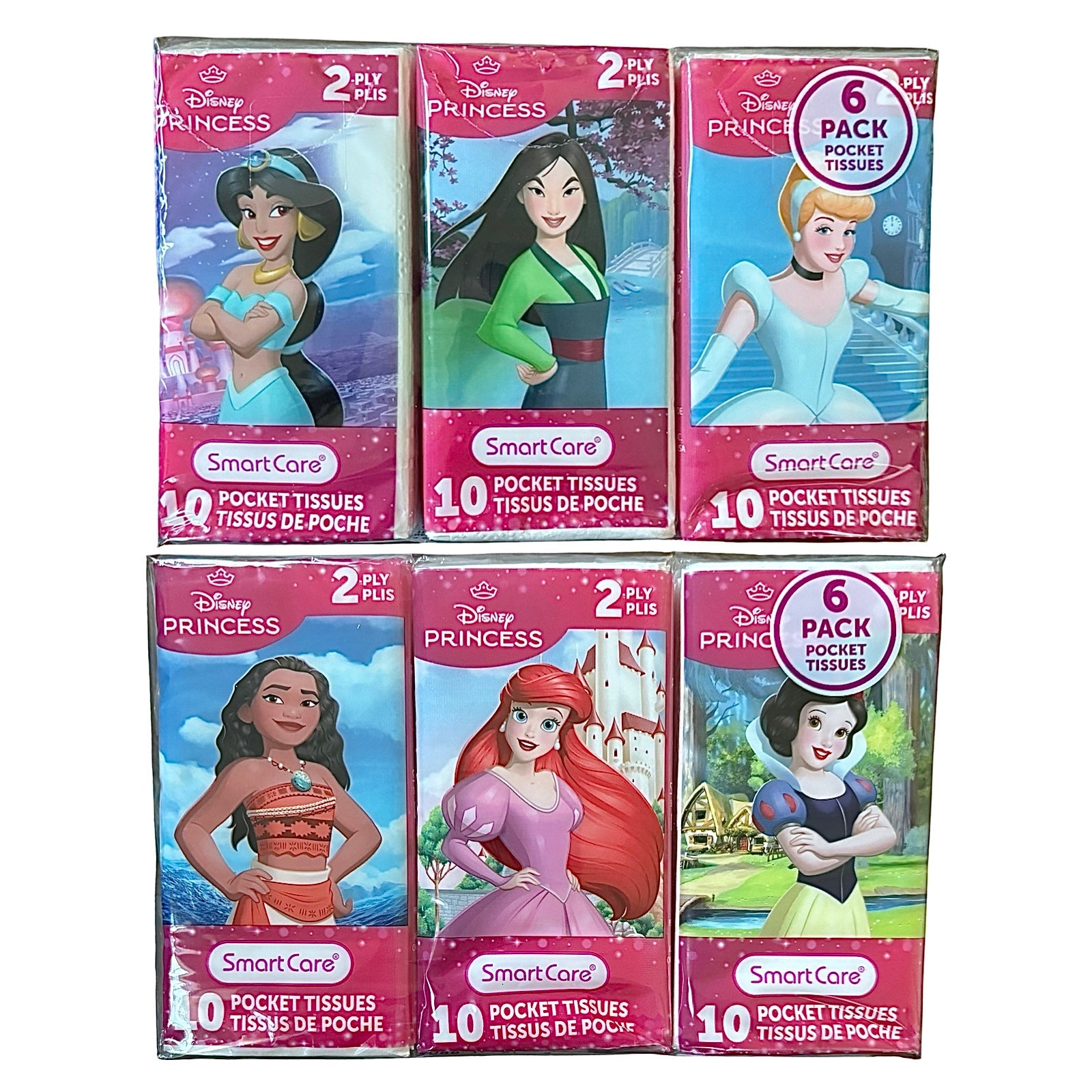 6pk of Resealable Disney Princess Pocket Tissues -  60 Sheets Total