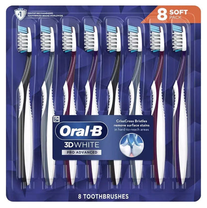 8pk Oral-B CrossAction 3D White Advanced Toothbrush - Choose Medium or Soft Bristle