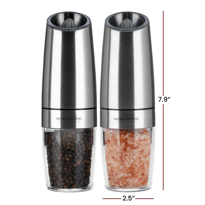 Gravity Electric Salt & Pepper Grinder 2 piece Set – Batteries, Scoop & Brush Included – 3 Colors by Votre Château