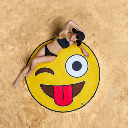 BigMouth Giant Winking Emoji With Tongue 5 Ft Soft Beach Blanket