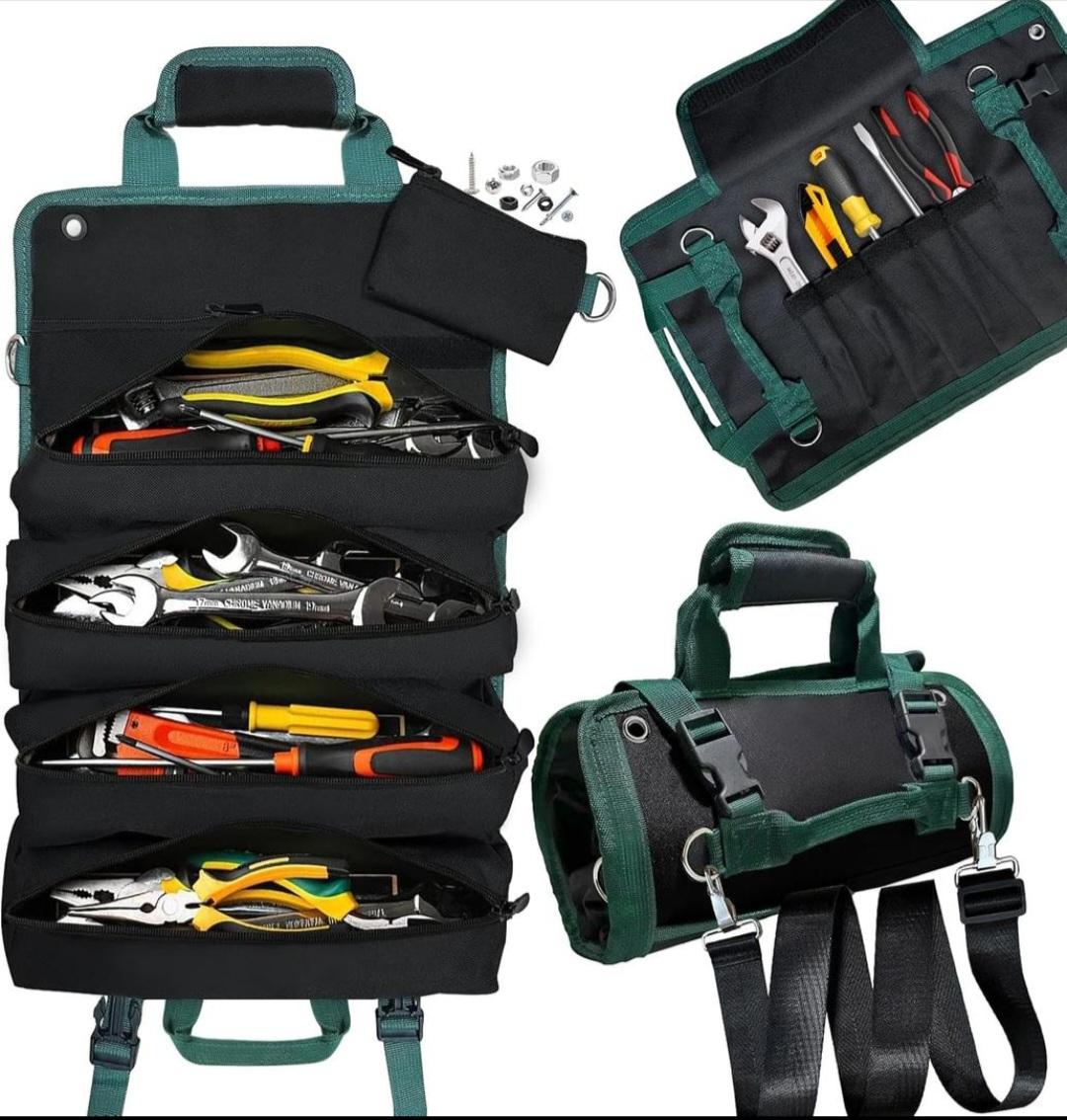 Heavy-Duty Roll Up Tool Bag – Waterproof Organizer with Removable Pouches & Strap