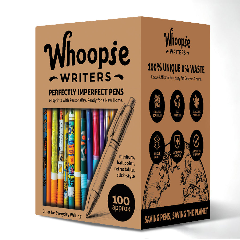 Whoopsie Writers 100pk Misprint Pens - Quirky Designs, Reduces Waste