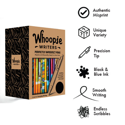 Whoopsie Writers 100pk Misprint Pens - Quirky Designs, Reduces Waste